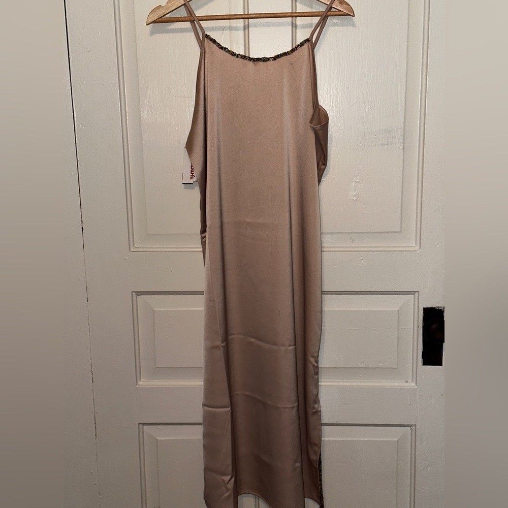 Nude slip dress hand beaded